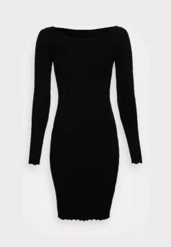 Anna Field Boat Ausschnitt Mini Strickkleid Mit Geschweiften Rändern - Jumper Dress - Black