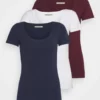 Anna Field 3 Pack - Basic T-Shirt - Dark Red/Dark Blue/White