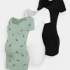 Anna Field MAMA 3Pack - Print T-Shirt - Black/White/Green