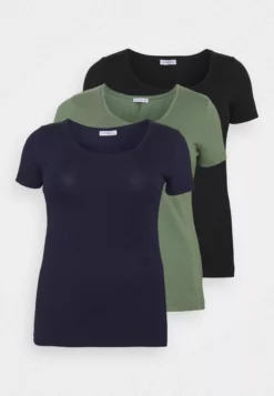 Anna Field Curvy 3Er Pack- Basic T-Shirt - Blue/Green/Black