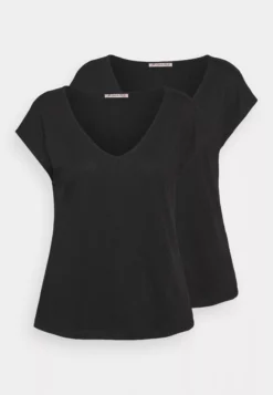 Anna Field Basic V Neck Drop Shoulder 2 Pack- Basic T-Shirt - Black