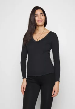Anna Field MAMA Maternity Ribbed Longsleeve Lace- Long Sleeved Top - Black