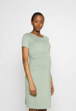 Anna Field MAMA Short Sleeves Ruched Waist Mini Flared Dress - Jersey Dress - Light Green